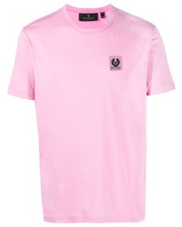 Мужская розовая футболка с круглым вырезом с принтом от Belstaff