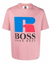 Мужская розовая футболка с круглым вырезом с принтом от BOSS HUGO BOSS