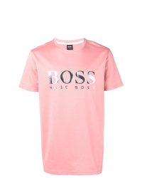 Мужская розовая футболка с круглым вырезом с принтом от BOSS HUGO BOSS