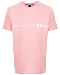 Мужская розовая футболка с круглым вырезом с принтом от BOSS
