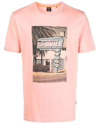 Мужская розовая футболка с круглым вырезом с принтом от BOSS