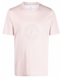 Мужская розовая футболка с круглым вырезом с принтом от Brunello Cucinelli