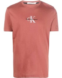 Мужская розовая футболка с круглым вырезом с принтом от Calvin Klein Jeans