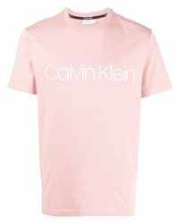 Мужская розовая футболка с круглым вырезом с принтом от Calvin Klein