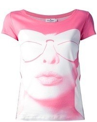 Женская розовая футболка с круглым вырезом с принтом от Courreges