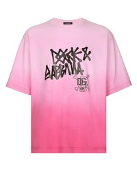 Мужская розовая футболка с круглым вырезом с принтом от Dolce & Gabbana