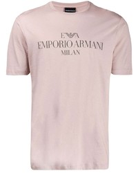 Мужская розовая футболка с круглым вырезом с принтом от Emporio Armani
