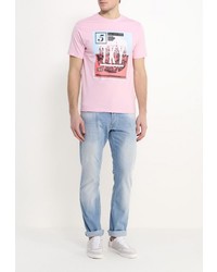 Мужская розовая футболка с круглым вырезом с принтом от F5