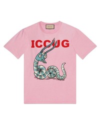 Мужская розовая футболка с круглым вырезом с принтом от Gucci