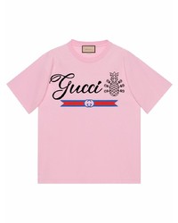 Мужская розовая футболка с круглым вырезом с принтом от Gucci