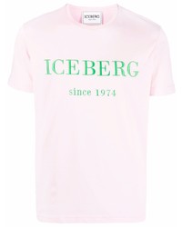Мужская розовая футболка с круглым вырезом с принтом от Iceberg