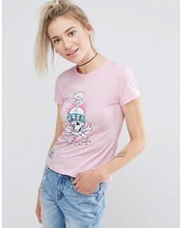 Женская розовая футболка с круглым вырезом с принтом от Illustrated People