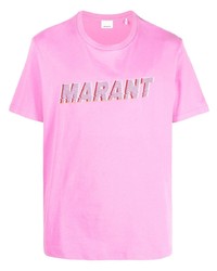 Мужская розовая футболка с круглым вырезом с принтом от Isabel Marant