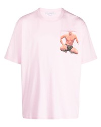 Мужская розовая футболка с круглым вырезом с принтом от JW Anderson