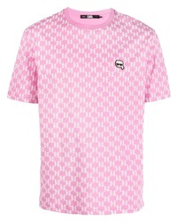 Мужская розовая футболка с круглым вырезом с принтом от Karl Lagerfeld