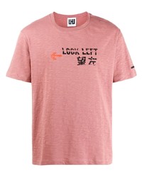 Мужская розовая футболка с круглым вырезом с принтом от Les Hommes Urban