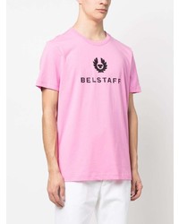 Мужская розовая футболка с круглым вырезом с принтом от Belstaff