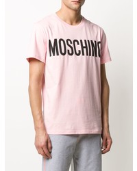 Мужская розовая футболка с круглым вырезом с принтом от Moschino