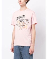 Мужская розовая футболка с круглым вырезом с принтом от MAISON KITSUNÉ