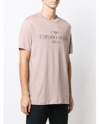 Мужская розовая футболка с круглым вырезом с принтом от Emporio Armani
