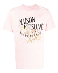 Мужская розовая футболка с круглым вырезом с принтом от MAISON KITSUNÉ