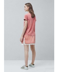 Женская розовая футболка с круглым вырезом с принтом от Mango