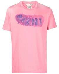 Мужская розовая футболка с круглым вырезом с принтом от Marni