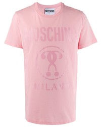 Мужская розовая футболка с круглым вырезом с принтом от Moschino