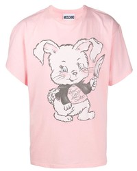 Мужская розовая футболка с круглым вырезом с принтом от Moschino