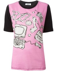 Женская розовая футболка с круглым вырезом с принтом от Moschino
