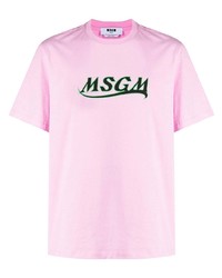 Мужская розовая футболка с круглым вырезом с принтом от MSGM