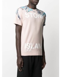 Мужская розовая футболка с круглым вырезом с принтом от Stone Island