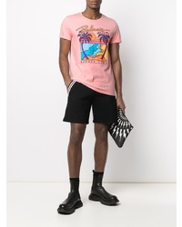 Мужская розовая футболка с круглым вырезом с принтом от Balmain