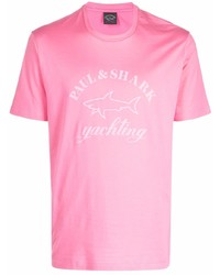 Мужская розовая футболка с круглым вырезом с принтом от Paul & Shark