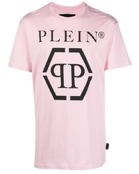 Мужская розовая футболка с круглым вырезом с принтом от Philipp Plein