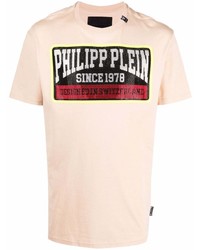 Мужская розовая футболка с круглым вырезом с принтом от Philipp Plein