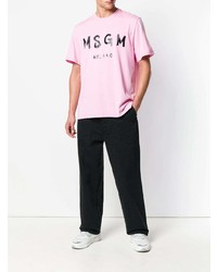 Мужская розовая футболка с круглым вырезом с принтом от MSGM