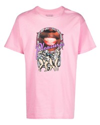 Мужская розовая футболка с круглым вырезом с принтом от Pleasures
