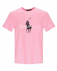 Мужская розовая футболка с круглым вырезом с принтом от Polo Ralph Lauren