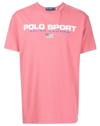 Мужская розовая футболка с круглым вырезом с принтом от Polo Ralph Lauren