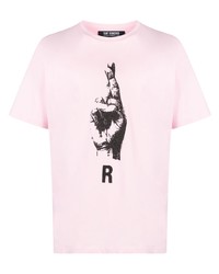 Мужская розовая футболка с круглым вырезом с принтом от Raf Simons