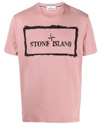 Мужская розовая футболка с круглым вырезом с принтом от Stone Island