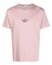 Мужская розовая футболка с круглым вырезом с принтом от Stone Island
