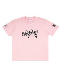 Мужская розовая футболка с круглым вырезом с принтом от Supreme