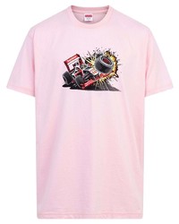 Мужская розовая футболка с круглым вырезом с принтом от Supreme