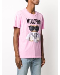 Мужская розовая футболка с круглым вырезом с принтом от Moschino