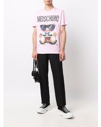 Мужская розовая футболка с круглым вырезом с принтом от Moschino