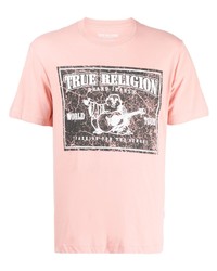 Мужская розовая футболка с круглым вырезом с принтом от True Religion