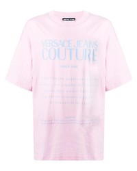Мужская розовая футболка с круглым вырезом с принтом от VERSACE JEANS COUTURE