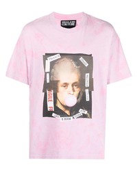 Мужская розовая футболка с круглым вырезом с принтом от VERSACE JEANS COUTURE